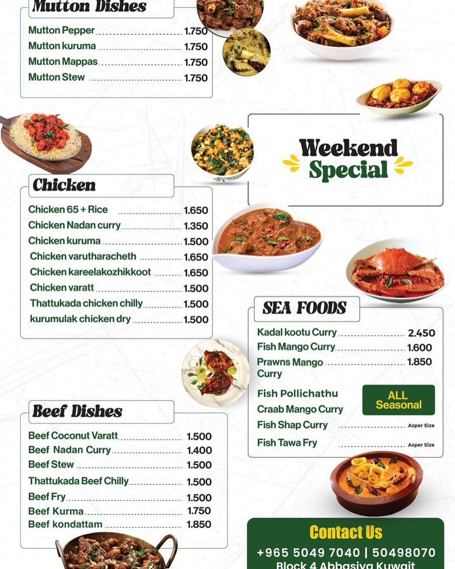 Menu Card — Mutton, Chicken, Beef & Seafood